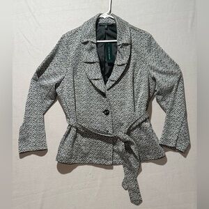 Harve' Benard Women's Black White Herringbone Tie Belt Blazer Size 2X